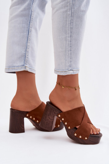 Dámské pantofle s podpatky Ze zlaté barvymi  hnědáNerelle 2