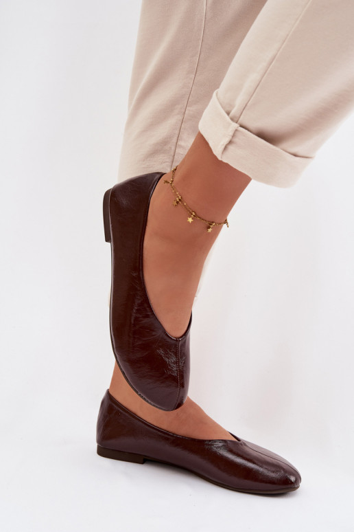 Lakované baleríny z ekologické kůže Czekoladowe Selanora