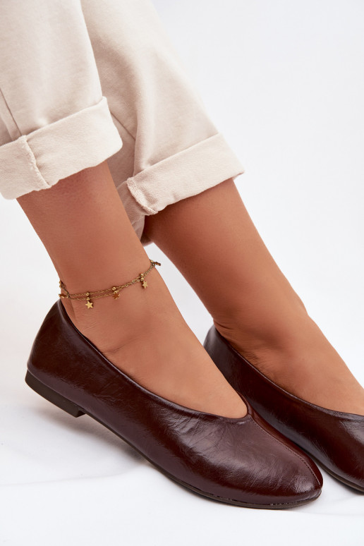Lakované baleríny z ekologické kůže Czekoladowe Selanora