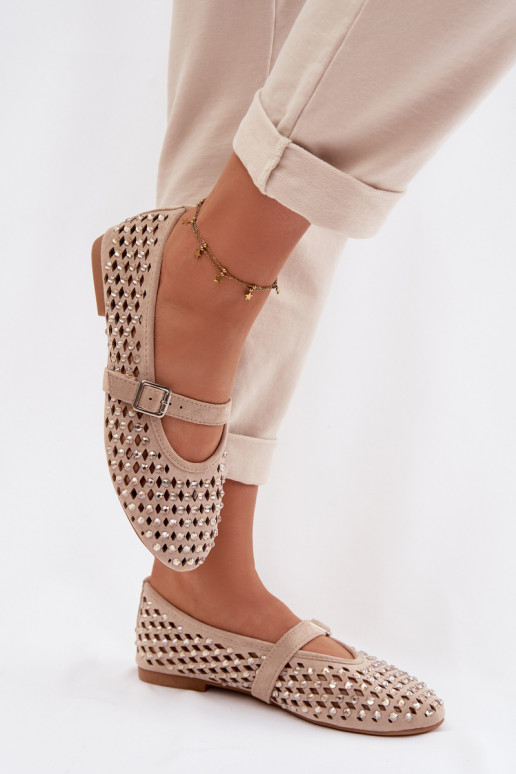 baleríny  s ažurovými prvky s třpytivými očky I em béžové Wilvessa