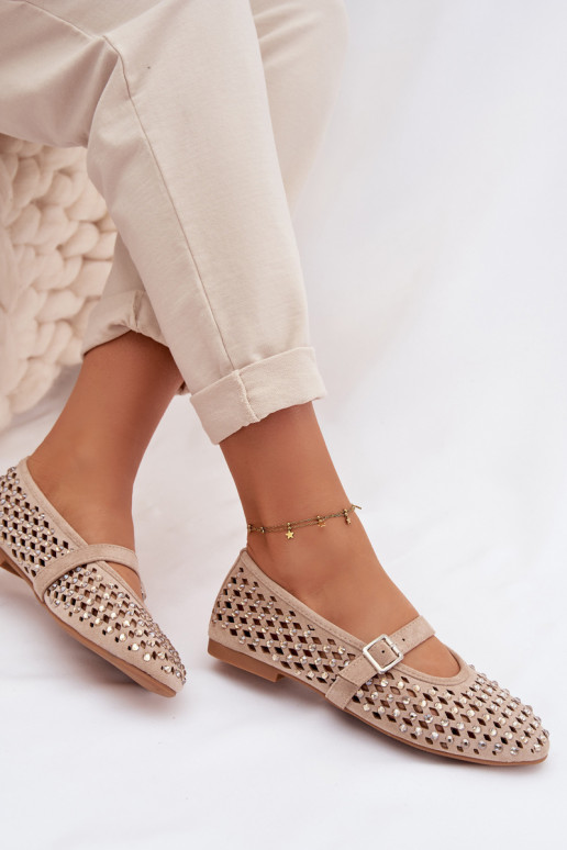 baleríny  s ažurovými prvky s třpytivými očky I em béžové Wilvessa