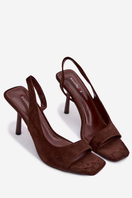 Dámské sandály s tenkými podpatky Z z eko semišeu Czekoladowe Calvoria