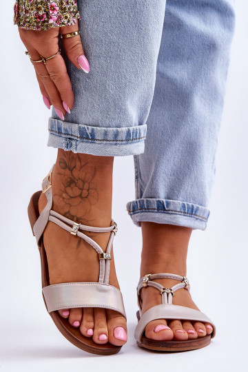 Ploché dámské sandály S.Barski KV-541-120 zlaté barvy