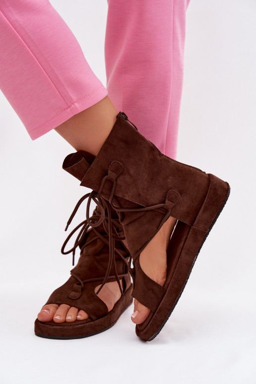 Dámské sandály z eko semišeowe s oblázky I Wiązaniem Czekoladowe Ferlisse