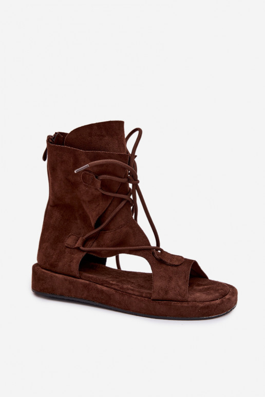 Dámské sandály z eko semišeowe s oblázky I Wiązaniem Czekoladowe Ferlisse