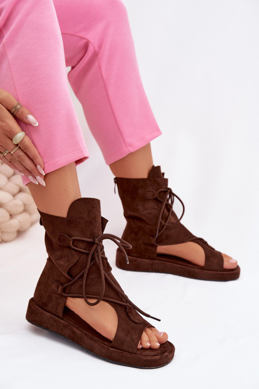 Dámské sandály z eko semišeowe s oblázky I Wiązaniem Czekoladowe Ferlisse