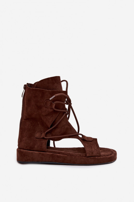 Dámské sandály z eko semišeowe s oblázky I Wiązaniem Czekoladowe Ferlisse