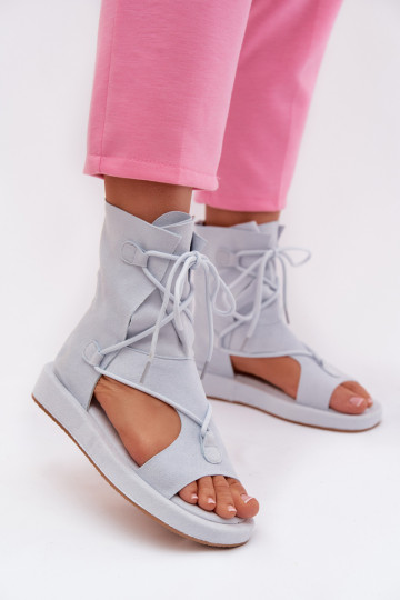 Dámské sandály z eko semišeowe s oblázky I Wiązaniem světle modrá Ferlisse 2