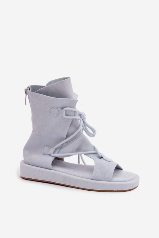 Dámské sandály z eko semišeowe s oblázky I Wiązaniem světle modrá Ferlisse