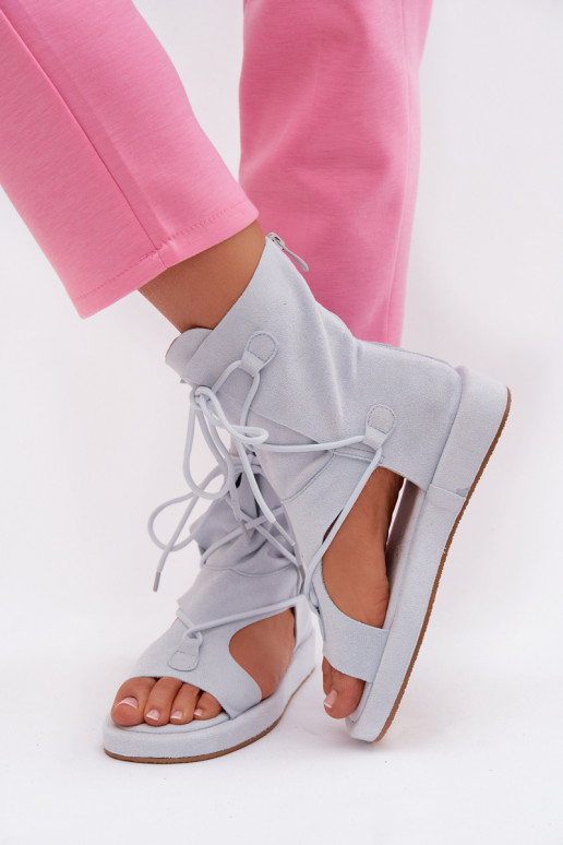 Dámské sandály z eko semišeowe s oblázky I Wiązaniem světle modrá Ferlisse