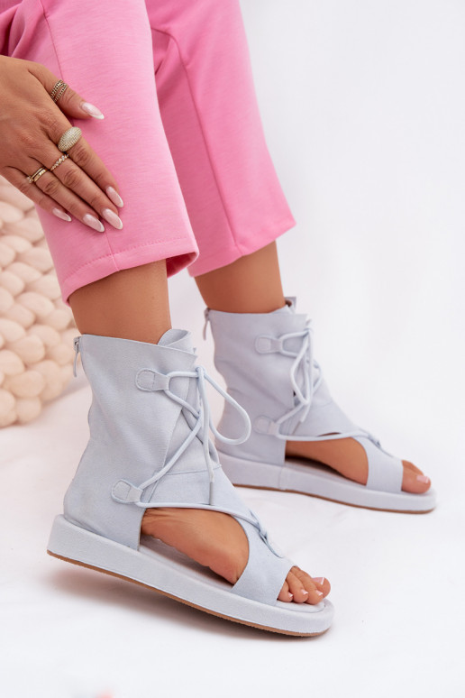 Dámské sandály z eko semišeowe s oblázky I Wiązaniem světle modrá Ferlisse