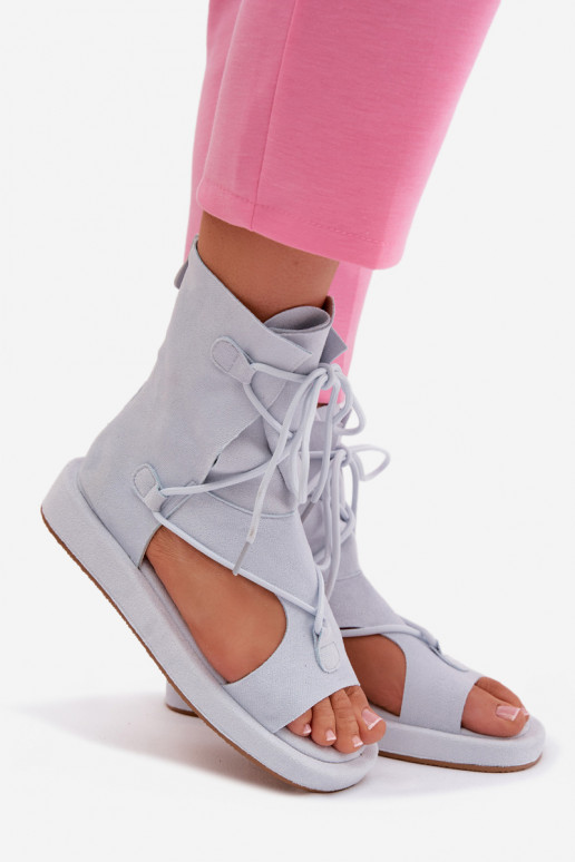 Dámské sandály z eko semišeowe s oblázky I Wiązaniem světle modrá Ferlisse