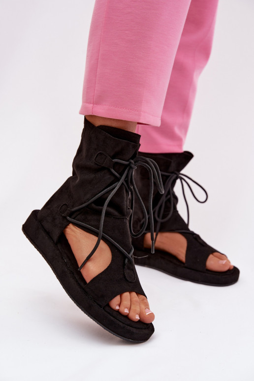 Dámské sandály z eko semišeowe s oblázky I Wiązaniem Černé Ferlisse