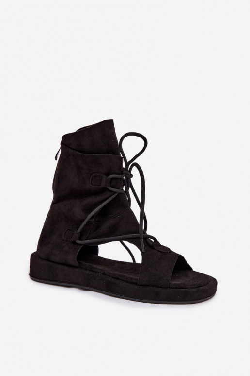 Dámské sandály z eko semišeowe s oblázky I Wiązaniem Černé Ferlisse