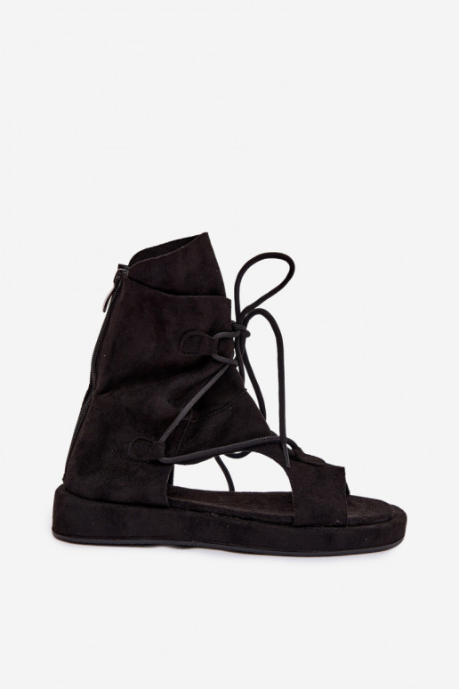 Dámské sandály z eko semišeowe s oblázky I Wiązaniem Černé Ferlisse