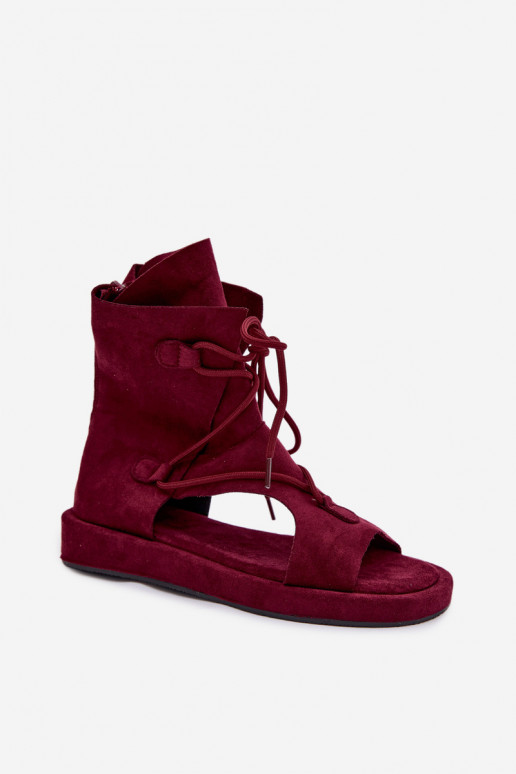 Dámské sandály z eko semišeowe s oblázky I Wiązaniem vínová Ferlisse