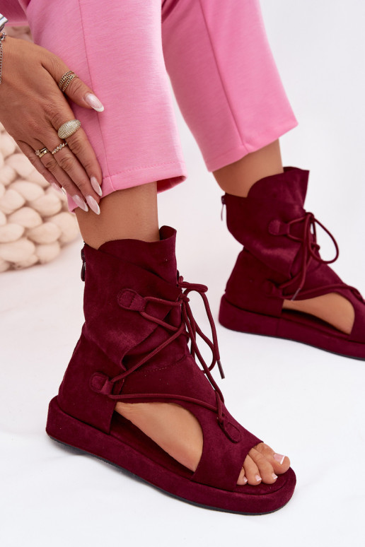 Dámské sandály z eko semišeowe s oblázky I Wiązaniem vínová Ferlisse