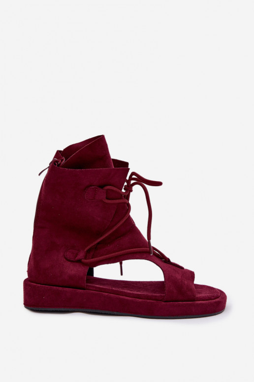 Dámské sandály z eko semišeowe s oblázky I Wiązaniem vínová Ferlisse