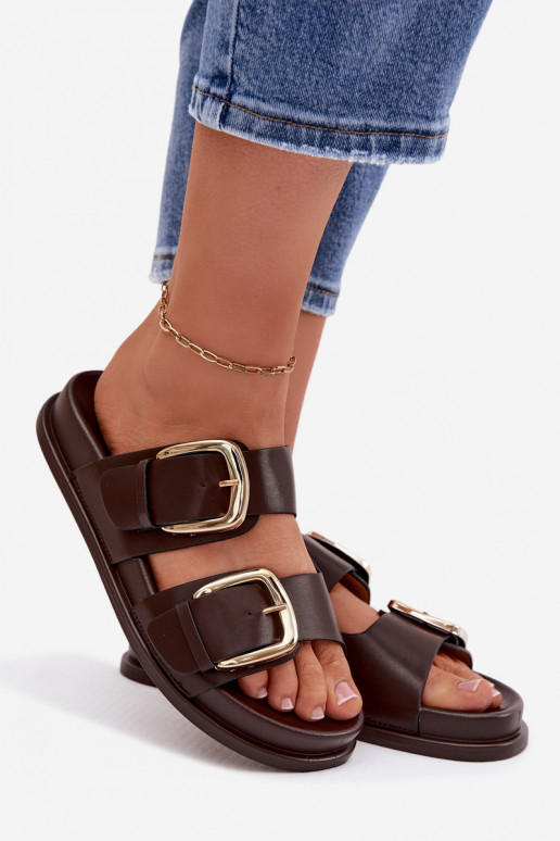 Dámské pantofle Eko  Ze zlaté barvymi s přezkamimi Czekoladowe Tervessa