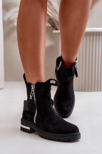 zateplené Dámské podpatky se zipy Černé Calvaro 2