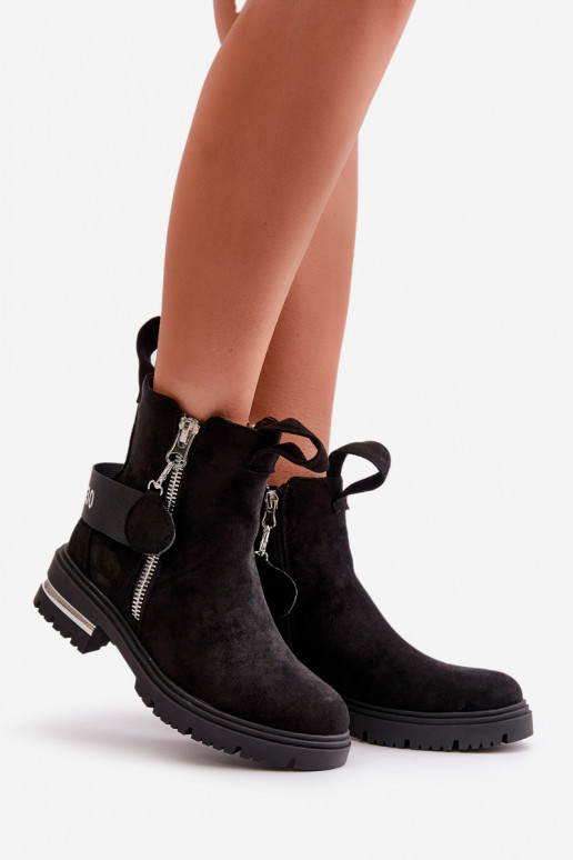 zateplené Dámské podpatky se zipy Černé Calvaro