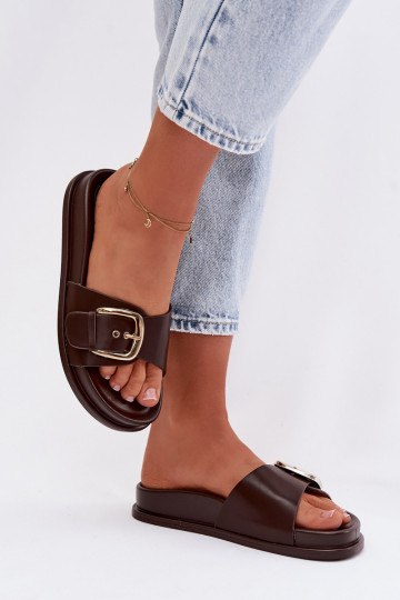 Dámské pantofle se zlatými přezkami Czekoladowe Rosivana