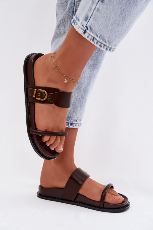 Dámské pantofle se zlatými přezkami Czekoladowe Sarilisse