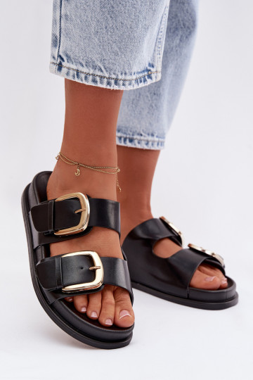 Dámské pantofle Eko  Ze zlaté barvymi s přezkamimi Černé Tervessa 2