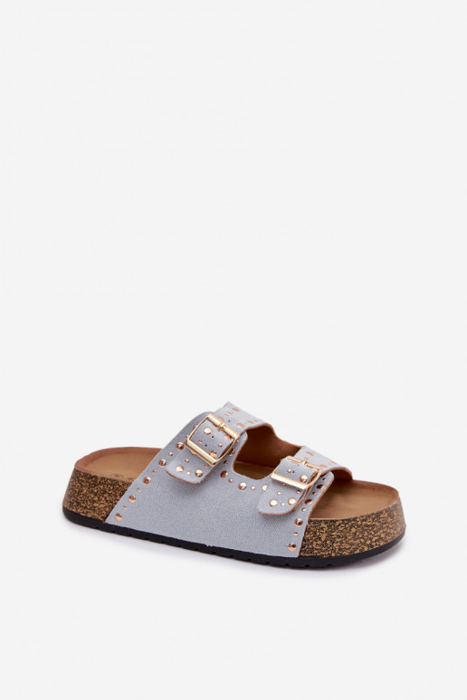 Dámské pantofle Ze zlaté barvymi s přezkamimi  světle modrá Tervina