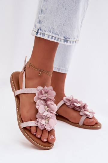 Ploché dámské sandály  s květinovými motivykami Barva fialová Noemia