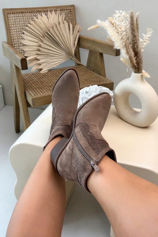 Ažurová obuv  s podpatky S.Barski HY61-8013 hnědá