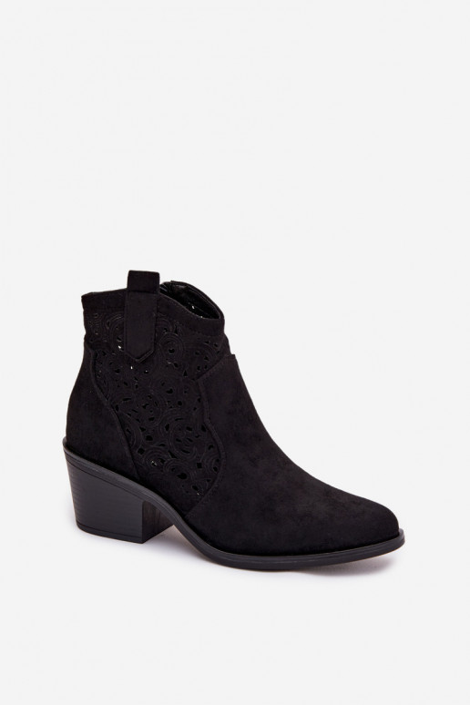 s ažurovými prvky Boty v kovbojském stylu  s podpatky S.Barski HY61-8012 Černé