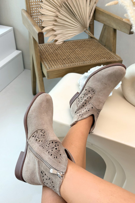 Ažurová obuv  s širokými podpatky S.Barski HY61-8026 béžové