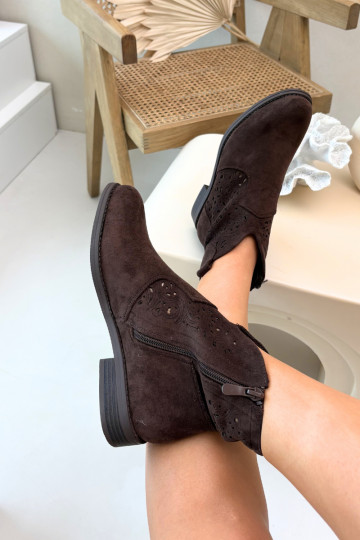 Ažurová obuv  s širokými podpatky S.Barski HY61-8026 Czekoladowe 2