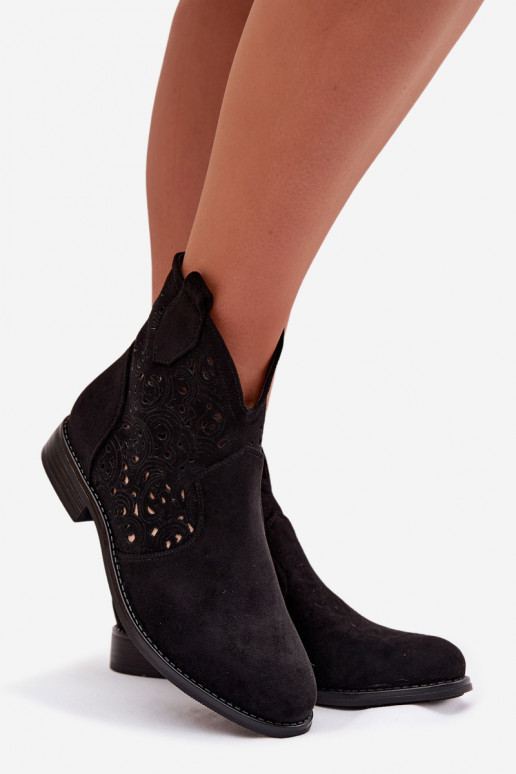 Ažurová obuv  s širokými podpatky S.Barski HY61-8026 Černé