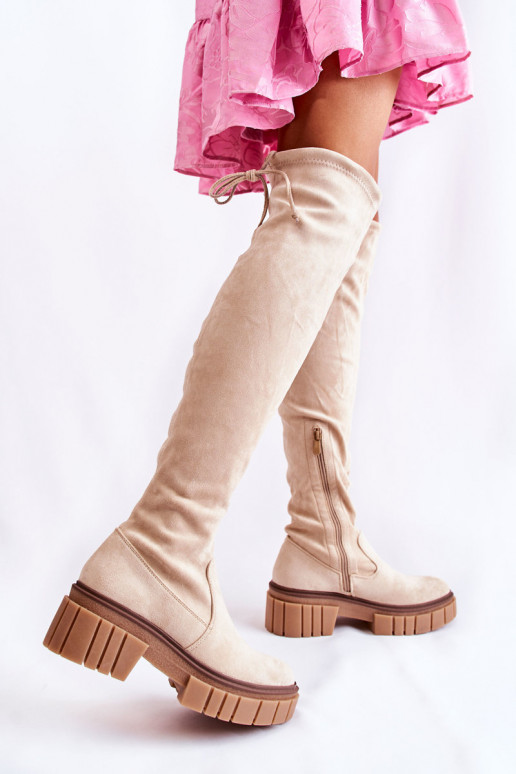 ze semiše  dlouhé boty nad kolena slonová kost Cheera