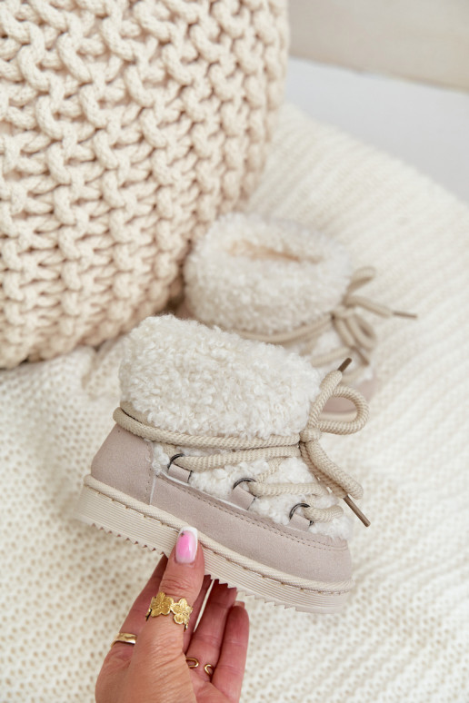 teplý Dřeváky Sněhule Dětské s popruhy béžové Asija