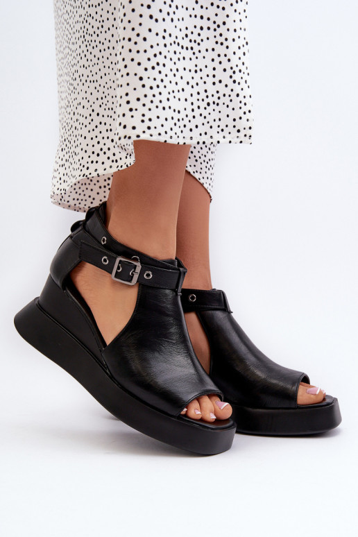 Dámské sandály s platformou I Koturnie z ekologické kůže Černé Hloeli