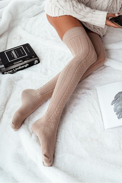 Zakolanówki  s ažurovými prvky Warkocz béžové