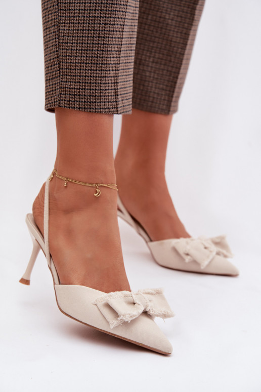 Dámské sandály s tenkými podpatky se stuhami slonová kost Hestia