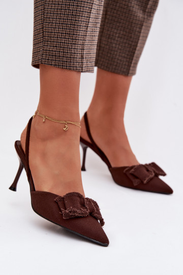 Dámské sandály s tenkými podpatky se stuhami Czekoladowe Hestia 2