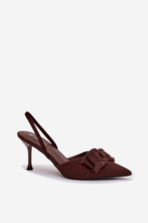 Dámské sandály s tenkými podpatky se stuhami Czekoladowe Hestia