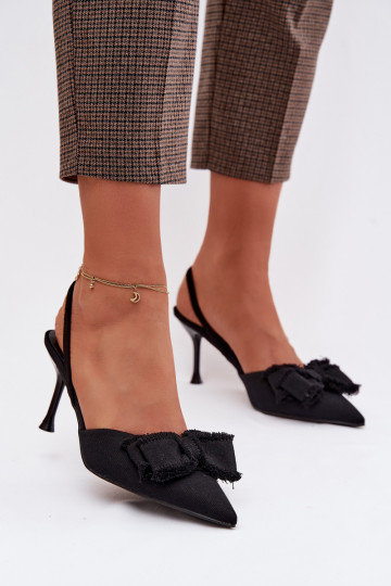 Dámské sandály s tenkými podpatky se stuhami Černé Hestia