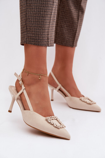 Dámské sandály s tenkými podpatky s ornamenty slonová kost Ismeria 2