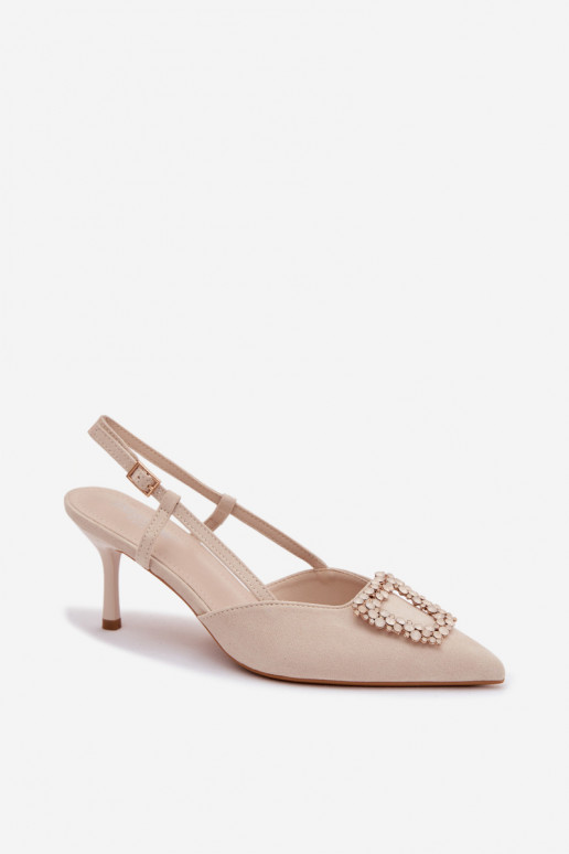 Dámské sandály s tenkými podpatky s ornamenty slonová kost Ismeria