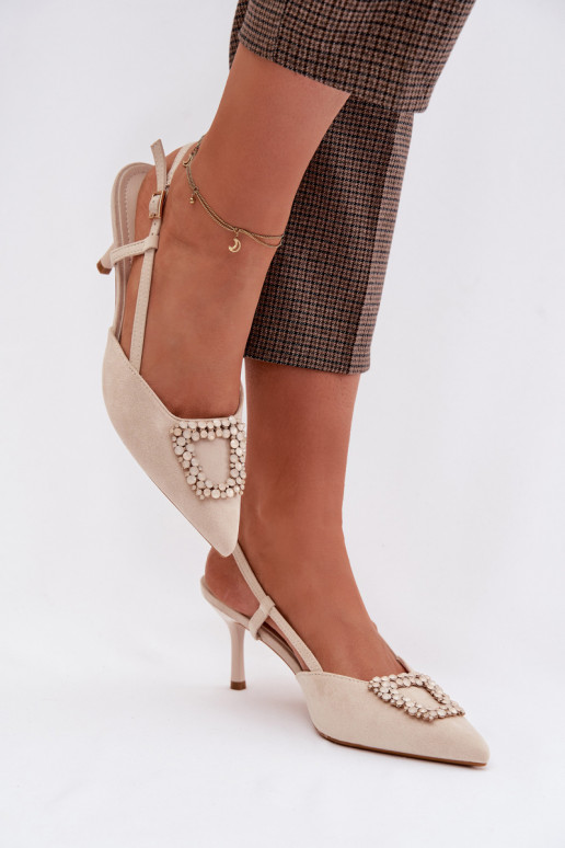 Dámské sandály s tenkými podpatky s ornamenty slonová kost Ismeria