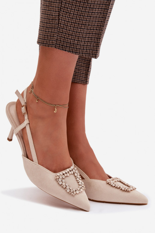 Dámské sandály s tenkými podpatky s ornamenty slonová kost Ismeria