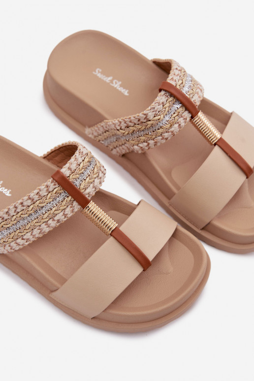 Dámské pantofle s platformou s pruhy I zlaté barvym Detalem béžové Tahlia