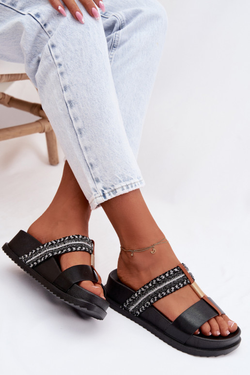 Dámské pantofle s platformou s pruhy I zlaté barvym Detalem Černé Tahlia