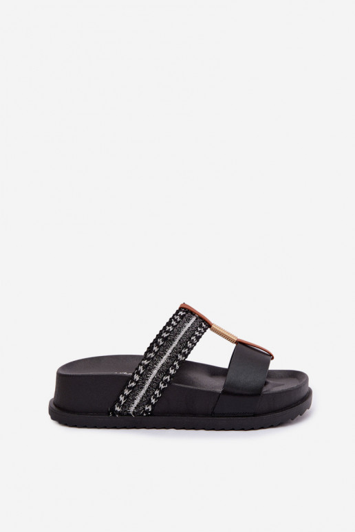 Dámské pantofle s platformou s pruhy I zlaté barvym Detalem Černé Tahlia